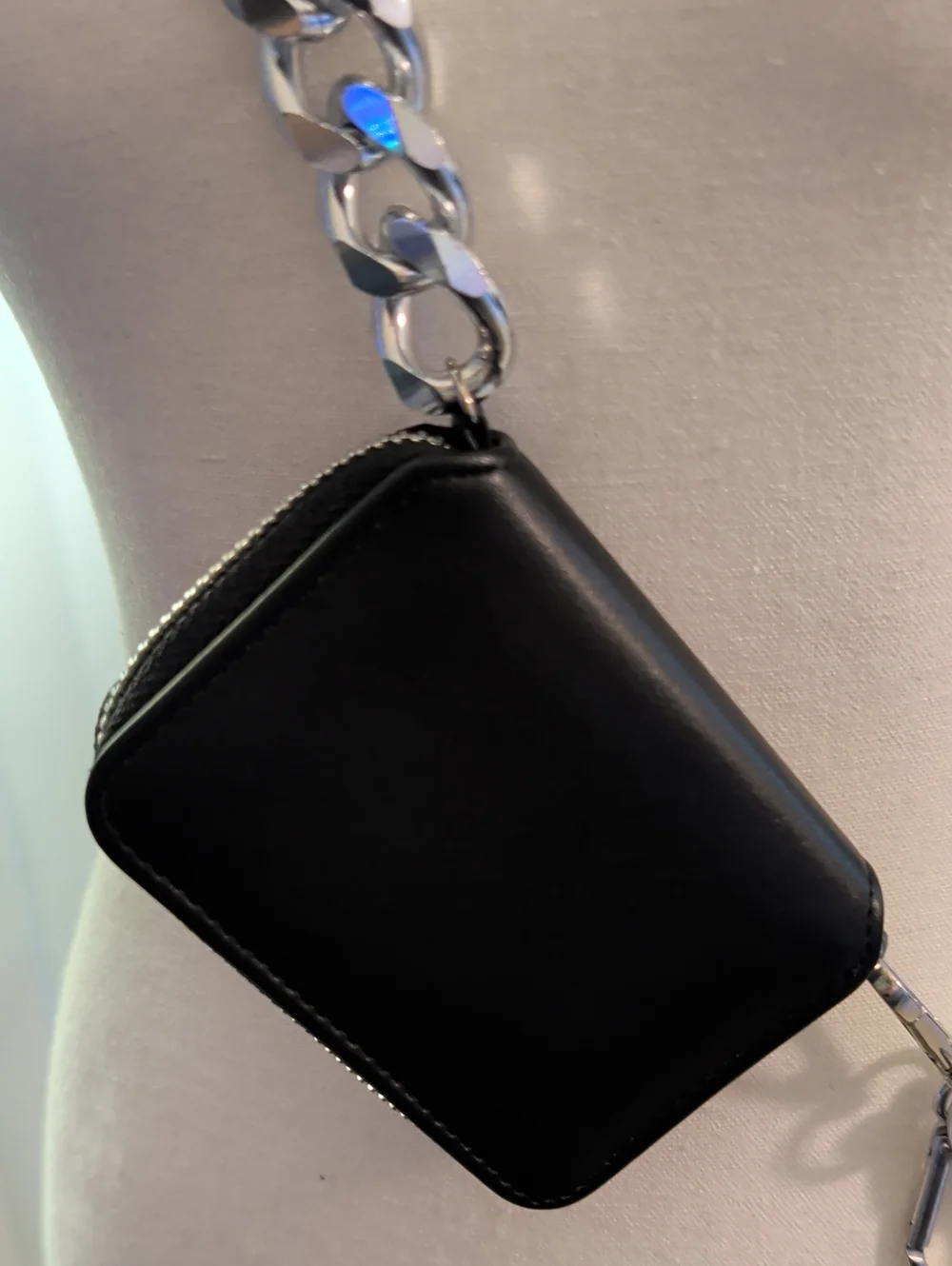 Saint Grace Black Mini Crossbody Pouch with Thick Silver Chain